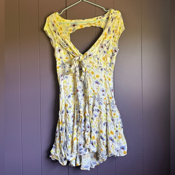 Free People Yellow Floral Cut-Out Mini Dress XS - Picture 1 of 8